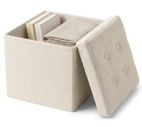 edihome, Puff Almacenaje Plegable, (38 x 38 x 38 cm), Baul, Otomana con Tapa - Banco de Tela Organizador y Asiento para Dormitorio y Pie de Cama (Blanco Marfil, 38 x 38 x 38 cm)