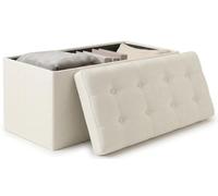 edihome, Puff Almacenaje Plegable, (38 x 76 x 38 cm), Baul, Otomana con Tapa - Banco de Tela Organizador y Asiento para Dormitorio y Pie de Cama (Blanco Marfil, 38 x 76 x 38 cm)