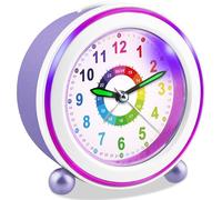 Edillas Reloj Despertador Infantil,Reloj Analógico Silencioso sin Tic-TAC con Luz Nocturna y Snooze,a Pilas,Regalo para Dormitorio Infantil,Escuela,Cumpleaños (Púrpura)