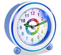 Edillas Reloj Despertador Infantil,Reloj Analógico Silencioso sin Tic-TAC con Luz Nocturna y Snooze,a Pilas,Regalo para Dormitorio Infantil,Escuela,Cumpleaños (Azul)