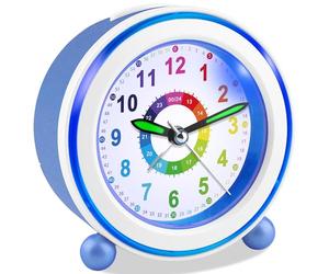 Edillas Reloj Despertador Infantil,Reloj Analógico Silencioso sin Tic-TAC con Luz Nocturna y Snooze,a Pilas,Regalo para Dormitorio Infantil,Escuela,Cumpleaños (Azul)
