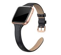 EDIMENS Correa de piel auténtica compatible con Fitbit Versa 2 / Fitbit Versa Lite & SE/Fitbit Versa, correa delgada de cuero de repuesto para Versa mujeres hombres, negro, champán, oro rosa, marrón