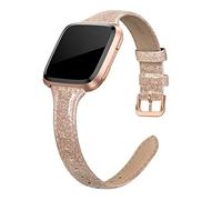 EDIMENS Correa de piel auténtica compatible con Fitbit Versa 2 Fitbit Versa Lite & SE Fitbit Versa correa de piel de repuesto delgada para mujeres Versa hombres negro champán oro rosa bronceado.
