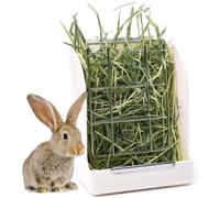 Edipets, Comedero Conejos, Alimentador, Heno Conejos, Cobaya, Roedores, Comida Pienso, Hamster, para Jaula Conejo, Accesorios, Plástico y Metal, con Pinza (Beige)