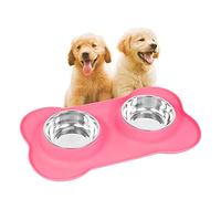 Edipets, Comedero Perro Gato y Mascotas, Bebedero Perro Gatos, Doble Plato Extraíble de Acero Inoxidable, Base de Silicona Antideslizante (Tamaño XL - 900 Gr, Rosa)