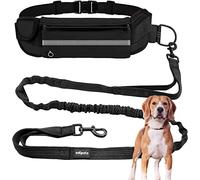 Edipets, Correa Perro Cintura, para Correr, Extensible, Manos Libres, Running, Antitirones, Elástica, Reflectante, 160-220 cm, Paseo, para teléfono móvil (Negro)