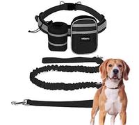 Edipets, Correa Perro para Correr, Manos Libres, Elástica, Running, para la Cintura, Antitirones, 144 a 192 cm, Andar, Bicicleta, Aire Libre, con Bolsillo y Almacenamiento (Negro)