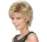 EdirFtra Pelo corto Peluca rizada rubia Peluca ondulada Aspecto Natural Sintético Super Natural Pelo Corto Oro Claro Role Play Master