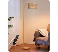EDISHINE Lámpara de Arco Regulable para Sala de Estar, Lámpara de Pie con Casquillo E27, Bombilla LED y Control Remoto, 2700K-6000K Temperatura de Color, Regulación Continua, Cabezal Giratorio, Dorado