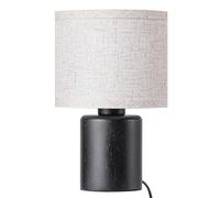 EDISHINE Lámpara de Mesa, Lámpara de Noche LED con Base de Madera Maciza Negra y Pantalla de Lino Color Arena, Compatible con E27 para Dormitorio y Salón, Altura 30 cm, Bombilla LED 4W Incluida