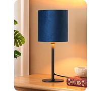 EDISHINE Lámpara de Mesita, Pantalla Terciopelo, Base Metal, Azul Oscuro | Casquillo E27, Blanco Cálido 2700 K, Bombilla LED 4 W Incluida, para Salón, Dormitorio y Oficina, 38 cm