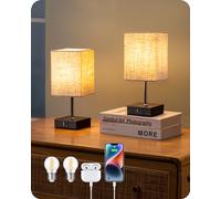 EDISHINE Lámpara de Noche LED Regulable Táctil 2 Lámparas de Mesa Lámpara Moderna 2 Puertos USB de Carga para Dormitorio Salón Alféizar Regalo Beige