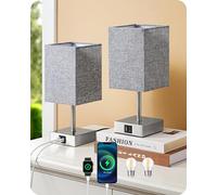 EDISHINE Lámpara de Noche LED Regulable Táctil 2 Lámparas de Mesa Modernas Lámpara 2 USB Puertos de Carga para Dormitorio Salón Alféizar Regalo Pantalla Gris