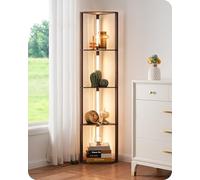 EDISHINE Lampara de Pie con Estantes, Lampara Salon regulable de 4 capas de madera, Postes Giratorios 360°, Temperatura de 3 Colores, Lámparas de pie esquina, Decoracion Hogar Vintage