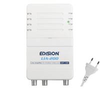 EDISION LIA-200 Amplificador Interior de Vivienda UHF/VHF, 12-24db Ajustable, 104dBmV, para Digitale Terrestre DVB-T/T2, con Filtro 5G LTE, 1 Entrada, 2 Salidas