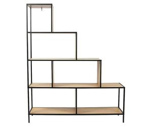 Edison Estantería metálica (L x An x Al: 30 x 120 x 146 cm, Metal/Madera, Negro/Marrón, Forma de escalera)