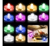 Editbar 12 velas LED de té, luces LED sin llama, mini luces LED sumergibles, iluminación LED para estanques, luces decorativas para fiestas, jardín y festivales (cambio de color colorido)