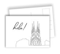 Edition Colibri Postales de Barcelona - Arte Lineal Minimalista con la Sagrada Familia - Hola | Set de 10 tarjetas planas (A6) - Reverso para escribir