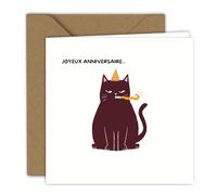 Edition Colibri - Tarjeta de cumpleaños - Ilustración de gato negro | Tarjeta plegada (15x15 cm) - con sobre kraft - Interior en blanco
