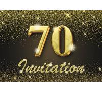 Edition Colibri Tarjetas de invitación de 70 cumpleaños, juego de 10 elegantes invitaciones de fiesta de cumpleaños, diseño negro y dorado, 5 x 7 pulgadas