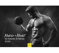 Edition Seidel Calendario de musculación premium + juego mental 2026, formato DIN A3, calendario de pared, para hombres, músculos, fitness, gimnasio, entrenamiento, paquete de seis mancuernas, color