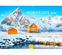 Edition Seidel Calendario premium Noruega 2026, formato DIN A4, calendario de pared, Escandinavia Oslo Trondheim Bergen, glaciar, fiordos costeros, aurora boreal