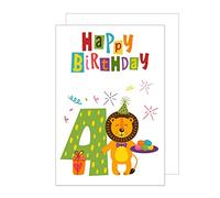 Edition Seidel Exclusiva Tarjeta de Cumpleaños Regalos para 4º Cumpleaños con Sobre. Tarjeta de Felicitación para Niños y Niñas