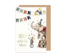 Edition Seidel G3847 SW025 - Tarjeta de felicitación de cumpleaños con sobre, diseño de circo y animales