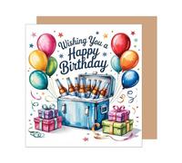Edition Seidel GQ441 SW025 - Tarjeta de cumpleaños cuadrada con sobre, tarjeta de felicitación de cumpleaños con texto en inglés para hombre y mujer, caja de cerveza