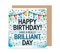 Edition Seidel GQ449 SW025 - Tarjeta de cumpleaños cuadrada con sobre, tarjeta de felicitación de cumpleaños con texto en inglés para hombre, mujer y niño, guirnalda azul