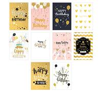 Edition Seidel Juego de 10 tarjetas de cumpleaños con relieve dorado y sobre. Tarjeta de felicitación de cumpleaños para hombre y mujer