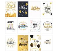 Edition Seidel Juego de 12 tarjetas de cumpleaños exclusivas de primera calidad con relieve fino dorado y sobre. Tarjeta de felicitación, tarjeta de felicitación de cumpleaños, para hombre y mujer,