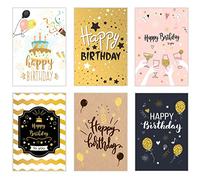 Edition Seidel Juego de 6 tarjetas de cumpleaños premium con relieve dorado y sobre, parte de papel kraft, tarjeta de felicitación de cumpleaños para hombre y mujer