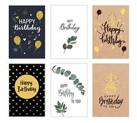 Edition Seidel Juego de 6 tarjetas de cumpleaños premium con relieve dorado y sobre, parte de papel kraft, tarjeta de felicitación de cumpleaños para hombre y mujer