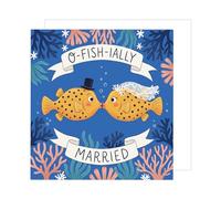 Edition Seidel Premium tarjeta de boda cuadrada con sobre. Tarjeta de felicitación para novios él y ella novia novio o-fish-ially married Mr & Mrs Humor (HQ221 SW026)