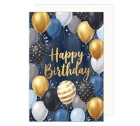 Edition Seidel Premium tarjeta de cumpleaños con sobre. Tarjeta de felicitación plegable con mensaje en inglés Happy Birthday para hombre mujer elegante globos celebración (G4294 SW026)