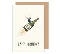 Edition Seidel Premium tarjeta de cumpleaños con sobre. Tarjeta de felicitación plegable con mensaje en inglés Happy 50th Birthday para hombre novio champán celebración (G4355 SW026)