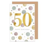 Edition Seidel Premium tarjeta de cumpleaños con sobre. Tarjeta de felicitación plegable con mensaje en inglés Happy 50th Birthday hombre mujer amigos confeti celebración elegante (G4518 SW026)