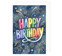 Edition Seidel Premium tarjeta de cumpleaños con sobre. Tarjeta de felicitación plegable con mensaje en inglés Happy Birthday para hombre y mujer amigo niño colorido fuegos artificiales (G4299 SW026)