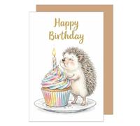 Edition Seidel Premium tarjeta de cumpleaños con sobre. Tarjeta de felicitación plegable con mensaje en inglés Happy Birthday para hombre y mujer niño amigo adorable hedgehog fiesta (G4218 LBW26)