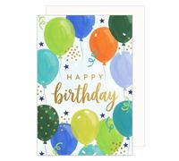 Edition Seidel Premium tarjeta de cumpleaños con sobre. Tarjeta de felicitación plegable con mensaje en inglés Happy Birthday para hombre y mujer niño globos coloridos fiesta (G4292 SW026)