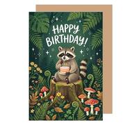 Edition Seidel Premium tarjeta de cumpleaños con sobre. Tarjeta de felicitación plegable con mensaje en inglés Happy Birthday para hombre mujer niño bosque mapache adorable (G4283 SW026)