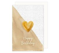 Edition Seidel Premium tarjeta de cumpleaños con sobre. Tarjeta de felicitación plegable con mensaje en inglés Happy Birthday para hombre mujer amigos corazón amor dorado elegante (G4404 SW026)