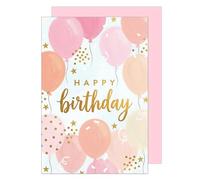 Edition Seidel Premium tarjeta de cumpleaños con sobre. Tarjeta de felicitación plegable con mensaje en inglés Happy Birthday para mujer esposa mamá globos elegante (G4293 SW026)