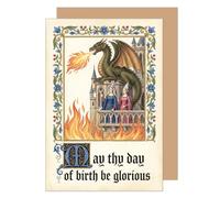 Edition Seidel Premium tarjeta de cumpleaños con sobre. Tarjeta de felicitación plegable con mensaje en inglés Happy Birthday para hombre y mujer amigo dragón caballero medieval (G4282 SW026)