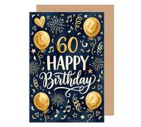 Edition Seidel Premium tarjeta de cumpleaños con sobre. Tarjeta de felicitación plegable con mensaje en inglés Happy 60th Birthday hombre mujer amigos ambiente festivo elegante (G4526 SW026)