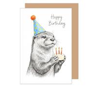 Edition Seidel Premium tarjeta de cumpleaños con sobre. Tarjeta de felicitación plegable con mensaje en inglés Happy Birthday para hombre y mujer amigo niño nutria adorable (G4284 SW026)