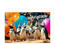 "Edition Seidel Premium Tarjeta de cumpleaños con sobre. Tarjeta de felicitación, tarjeta de animal, tarjeta de cumpleaños, feliz cumpleaños, hombre, mujer, pingüinos, globos de colores, divertido hu