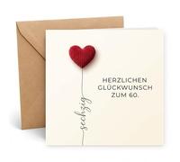 Edition Seidel Premium tarjeta de cumpleaños cuadrada para 60 cumpleaños con sobre. Tarjeta de felicitación alemán felicidades para mujer amiga mamá compañera corazón globo (GQ792 SW026)