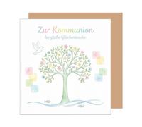 Edition Seidel Premium tarjeta de felicitación cuadrada para la confirmación con sobre. Tarjeta de comunión tarjeta de saludo frase frases niña niño adolescente árbol flores colorida (KOQ139 SW026)